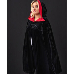 Torrid Size 1/2 Spooky Black Gothic Red Hooded Cosplay‎ Velvet Open Front Cloak